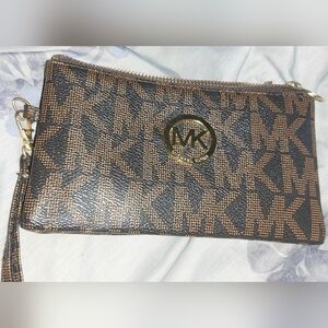 Michael Kors Black and Brown Logo Wristlet
